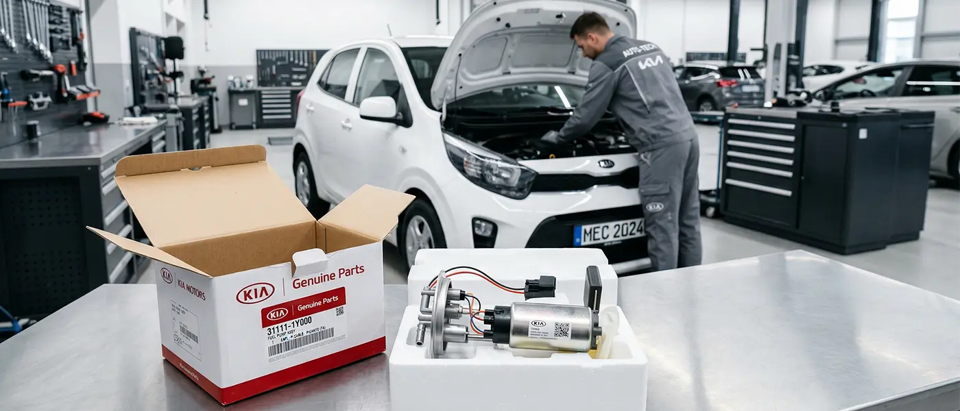 Bomba de combustível do Picanto Flex nova sobre bancada em oficina moderna